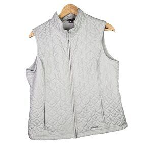 Eddie Bauer Vest Womens Large Silver Lightweight Full Zip Zipper Pockets Quilted